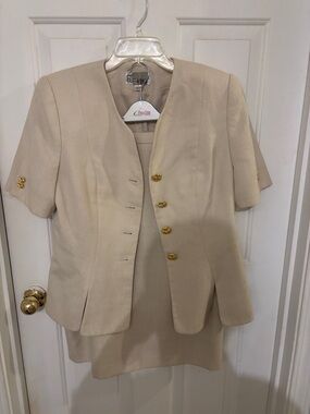 Classic Cream Two-Piece Skirt Set with Gold Buttons